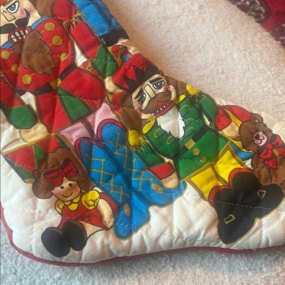 Vintage Red Quilted Holiday Stocking with Nutcrackers - Picture 6 of 7